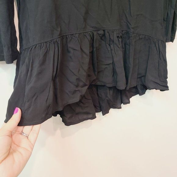 LOFT Shirt Black Long Sleeve Ruffle Trim Womens Extra Small - Picture 2 of 7
